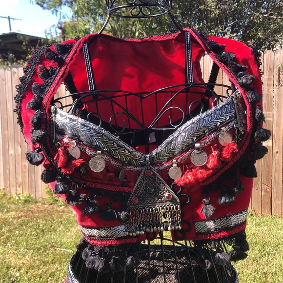 Velvet Belly Dance Vest Bra and Hip Scarf - Picture 2 of 15